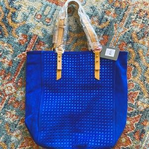 Kelsi Dagger large Cicely Suede Tote Bag. NWT cobalt blue. Leather. Zip pocket